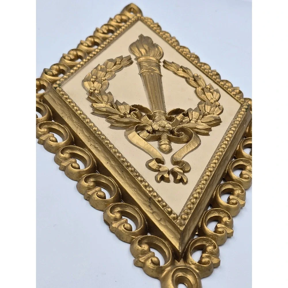 Vintage HOMCO 1971 Gold‎ Laurel Wreath Torch Plaque Wall Hanging MCM Decor Made